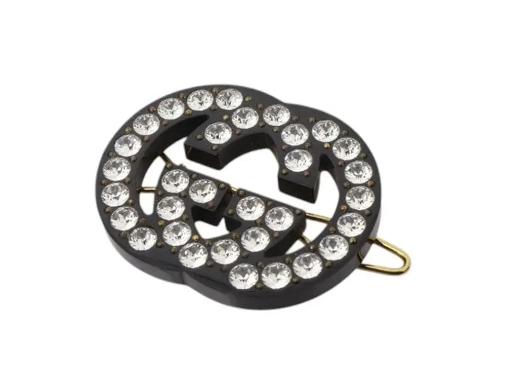 7063 - Gucci Rhinestone Interlocking G Hair Clip, With Box Black